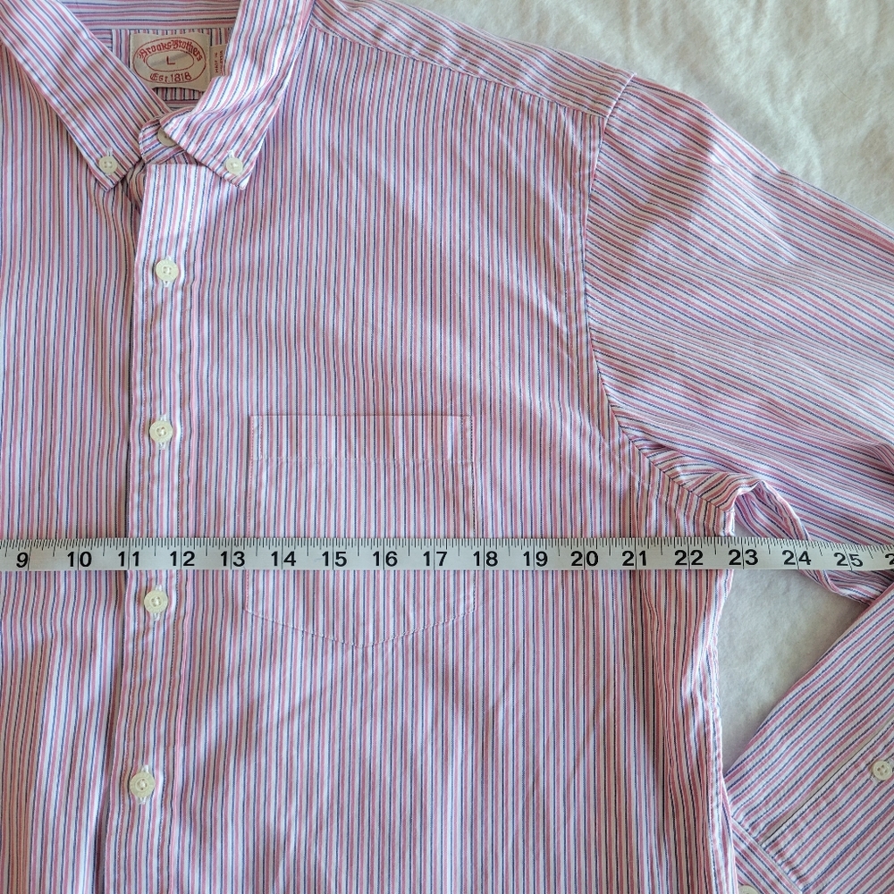 Brooks Brothers Men's Button Up Long Sleeve Shirt Size L Pink Blue Pin Stripes. - Picture 5 of 8